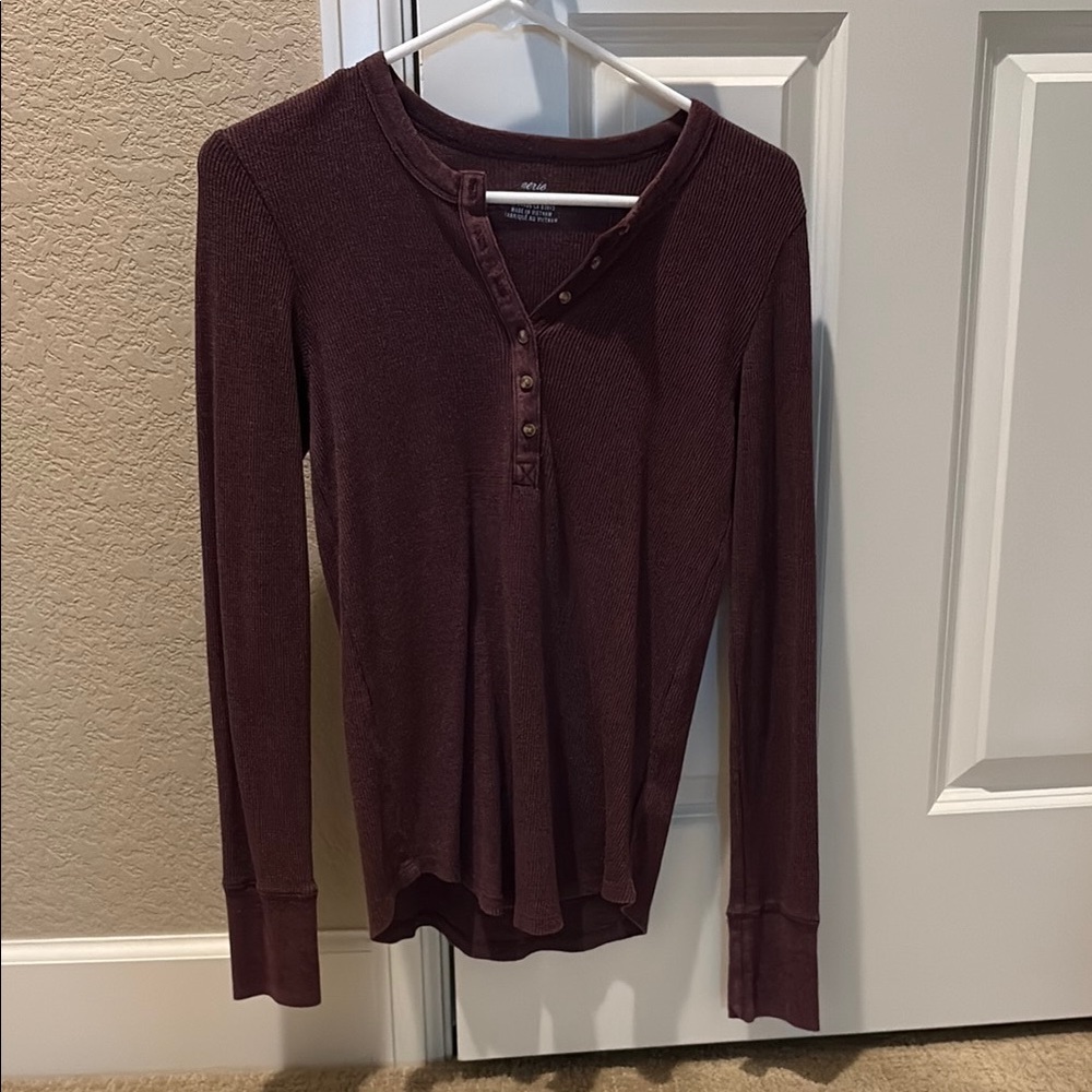 Aerie Deep Burgundy Button Down Shirt